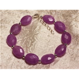 Bracelet 925 Silver and Stone - Jade Purple Pink Faceted Oval 14x10mm