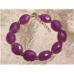 Bracelet Argent 925 et Pierre - Jade Violet Rose Ovales Facettés 14x10mm