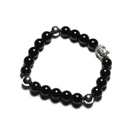 Buddha Armband und Halbedelstein - Schwarzer Onyx 8mm 