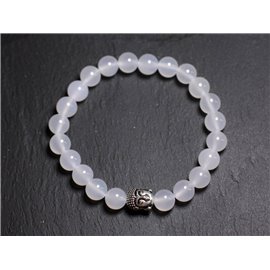 Buddha Armband und Halbedelstein - Weißer Achat 8mm 