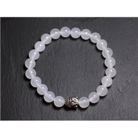 Buddha Bracelet and Semi Precious Stone - White Agate 8mm 