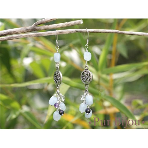 Boucles d'oreilles Triskel Aigue Marine Pierres et Argent 925