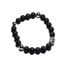 Buddha Armband und Halbedelstein - Mattschwarzer Onyx 8mm 