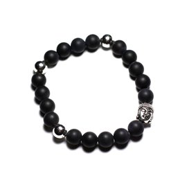 Buddha Bracelet and Semi Precious Stone - Matte Black Onyx 8mm 