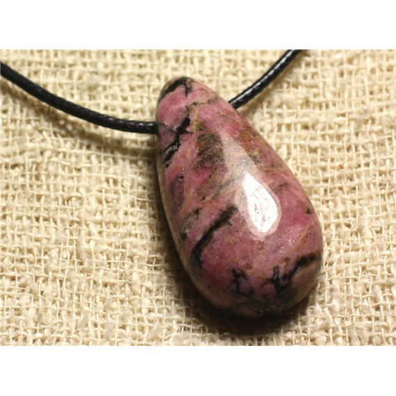 Collier Pendentif en Pierre - Rhodonite Goutte 40mm