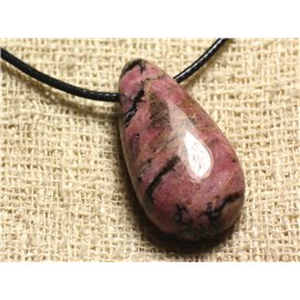 Stone Pendant Necklace - Rhodonite Drop 40mm