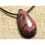 Collier Pendentif en Pierre - Rhodonite Goutte 40mm