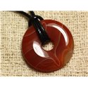 Collier Pendentif en Pierre - Agate Rouge Orange Donut 30mm