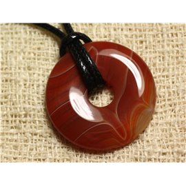 Stone Pendant Necklace - Red Agate Orange Donut 30mm