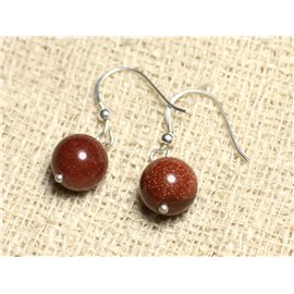 Earrings Silver 925 and Stone - Sunstone Synthesis Balls 10mm 