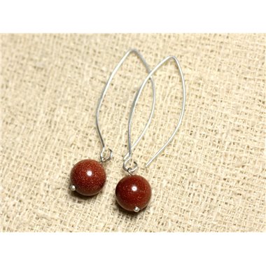 Boucles d'Oreilles Argent 925 et Pierre - Pierre de Soleil Synthèse Boules 10mm 