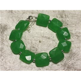 925 Silver and Stone Bracelet - Green Jade Faceted Squares 14mm