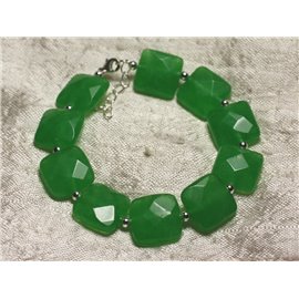 Bracciale in argento 925 e pietra - Quadrati sfaccettati in giada verde 14 mm