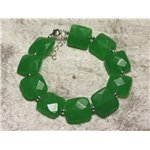 Bracelet Argent 925 et Pierre - Jade Verte Carrés Facettés 14mm