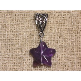 Semi Precious Stone Pendant - Amethyst Star Flower 17mm 