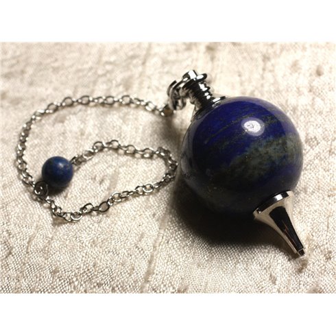 Pendule Métal Argenté Rhodium et Pierre semi précieuse - Lapis Lazuli Boule 30mm 