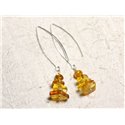 Boucles d'oreilles argent 925 Longs crochets et Ambre naturelle Miel 6-14mm 