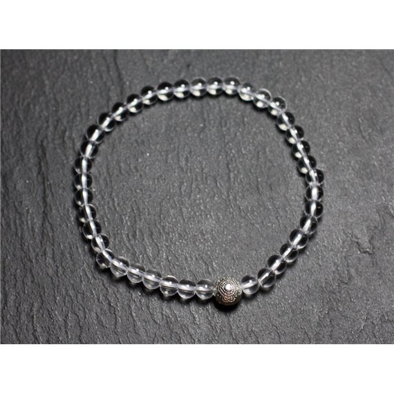 Bracelet Pierre semi précieuse Cristal Quartz 4mm et Perle argentée 