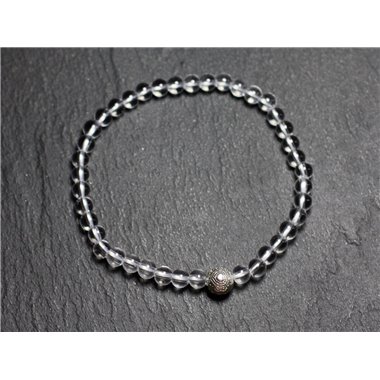 Bracelet Pierre semi précieuse Cristal Quartz 4mm et Perle argentée 