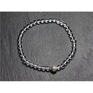 Bracelet Pierre semi précieuse Cristal Quartz 4mm et Perle argentée 