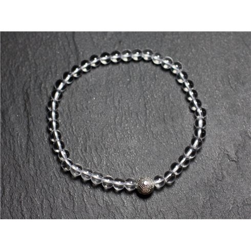 Bracelet Pierre semi précieuse Cristal Quartz 4mm et Perle argentée 