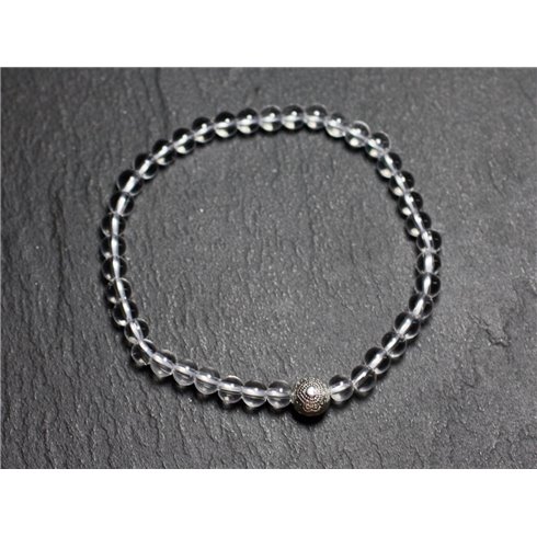 Bracelet Pierre semi précieuse Cristal Quartz 4mm et Perle argentée 