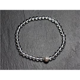 Bracciale con pietre semipreziose, cristallo di quarzo 4 mm e perla argentata 