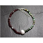 Bracelet Argent 925 et Pierres - Grenat et Turquoise d'Afrique Rondes 4mm 