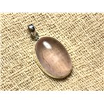 N8 - Pendentif Argent 925 et Pierre - Quartz Rose Ovale 33x19mm 