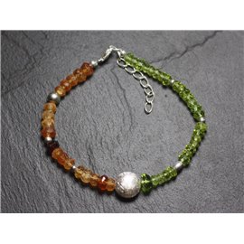 925 Zilveren Armband en Stenen - Hessoniet Granaat en Facet Peridot 3-5mm 