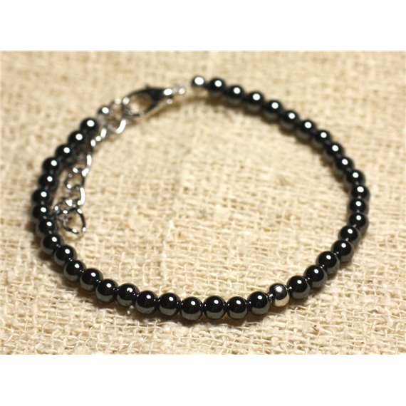 Bracelet Argent 925 et Pierre semi précieuse Hématite 4mm