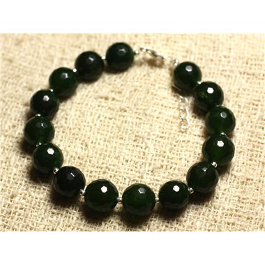 Bracelet Argent 925 et Pierre - Jade Facettée 10mm Vert anglais 