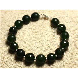 Bracelet 925 Silver and Stone - Faceted Jade 10mm English green 