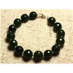 Bracelet Argent 925 et Pierre - Jade Facettée 10mm Vert anglais 