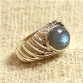N121 - 925 Sterling Silver and Stone Ring - Labradorite Round 9mm 