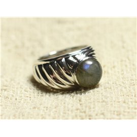 N121 - Bague Argent 925 et Pierre - Labradorite Rond 9mm  N121 - Bague Argent 925 et Pierre - Labradorite Rond 9mm