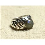N121 - Bague Argent 925 et Pierre - Labradorite Rond 9mm 