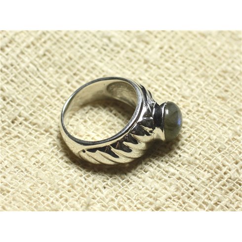 N121 - Bague Argent 925 et Pierre - Labradorite Rond 9mm