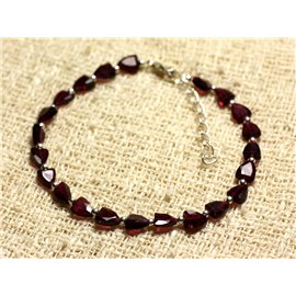 925 Sterling Silver and Stone Bracelet - Garnet Faceted Triangles 6x5mm 