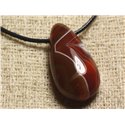 Collier Pendentif Pierre - Agate Goutte 40mm rouge orange