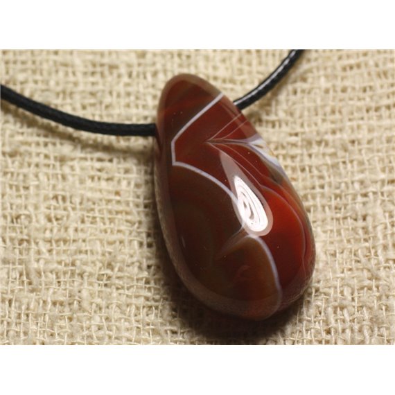 Collier Pendentif en Pierre - Agate Rouge Orange Goutte 40x20mm 