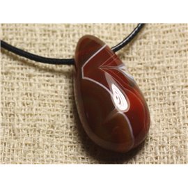 Collana con pendente in pietra - Goccia di agata arancione rossa 40x20mm 