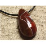 Collier Pendentif Pierre - Agate Goutte 40mm rouge orange