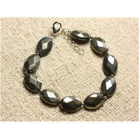 925 Silver and Stone Bracelet - Pyrite Faceted Oval 14x10mm 