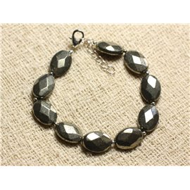 Bracciale in argento 925 e pietra - ovale sfaccettato con pirite 14x10mm 