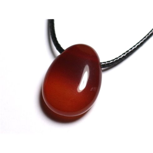 Collier Pendentif Pierre - Cornaline Goutte 25mm Rouge Orange