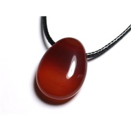Collier Pendentif Pierre - Cornaline Goutte 25mm Rouge Orange