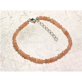 Bracelet 925 Silver and Stone - Moonstone pink orange faceted washers 3mm 