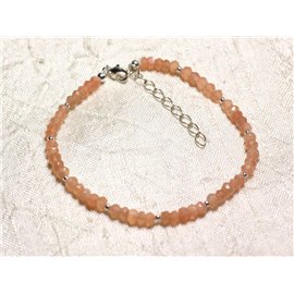 Pulsera Plata 925 y Piedra - Moonstone rosa naranja arandelas facetadas 3mm 