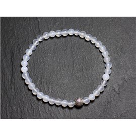 Half edelsteen armband witte agaat 4mm en zilveren parel 